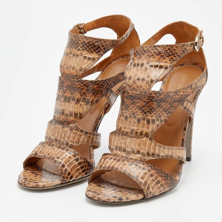 Pre Owned Sergio Rossi Beige Ombre Snakeskin Sandals Size 40