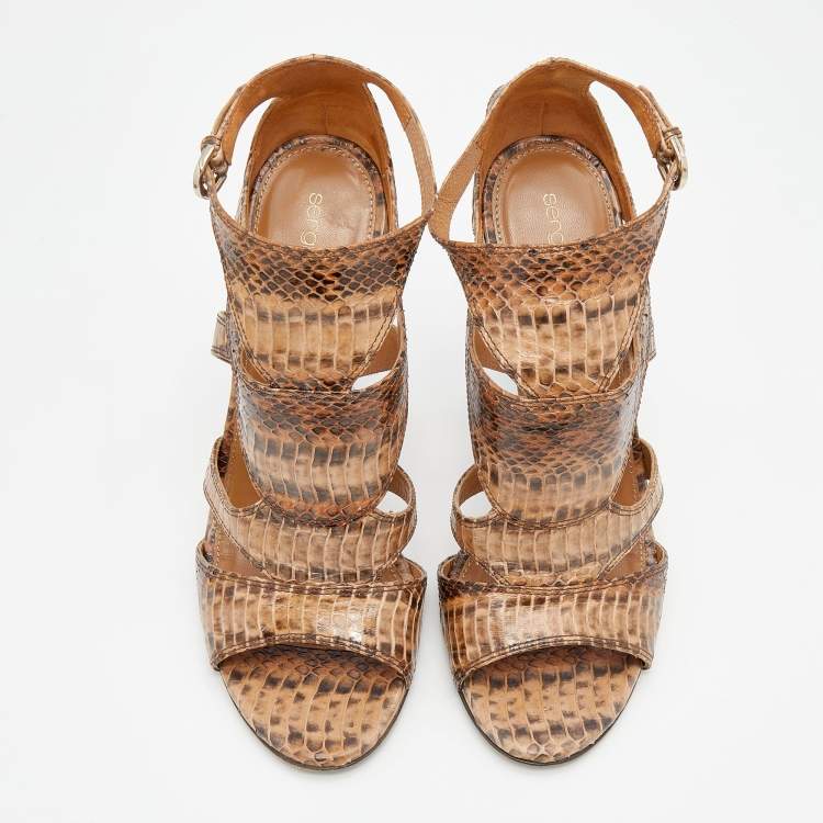Pre Owned Sergio Rossi Beige Ombre Snakeskin Sandals Size 40