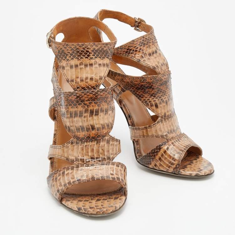 Pre Owned Sergio Rossi Beige Ombre Snakeskin Sandals Size 40