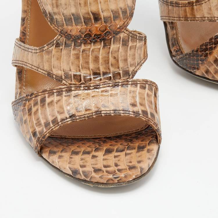 Pre Owned Sergio Rossi Beige Ombre Snakeskin Sandals Size 40