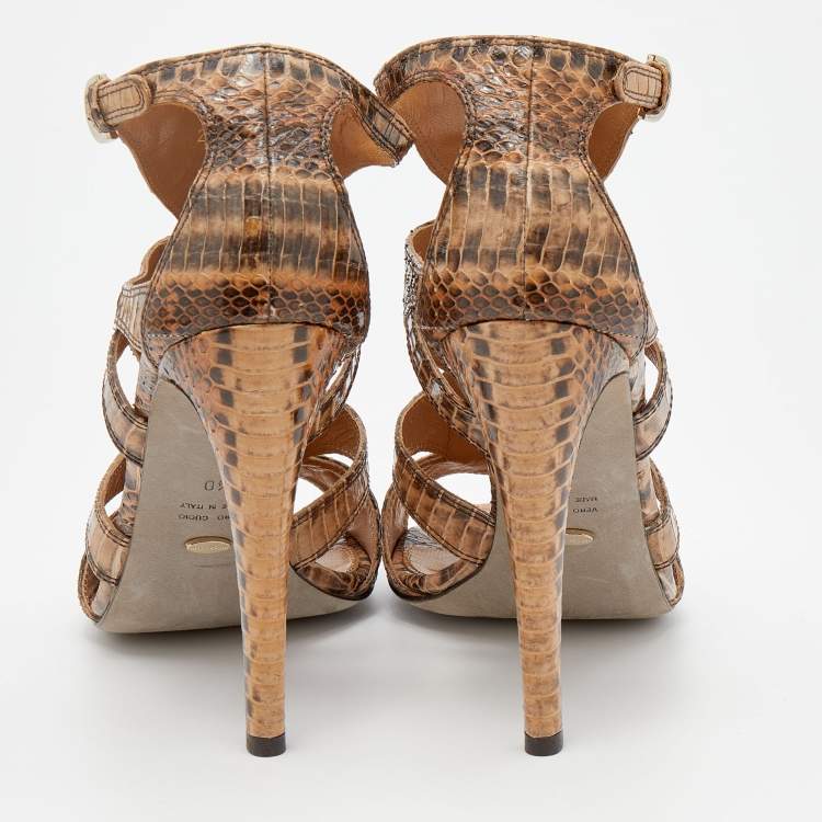 Pre Owned Sergio Rossi Beige Ombre Snakeskin Sandals Size 40
