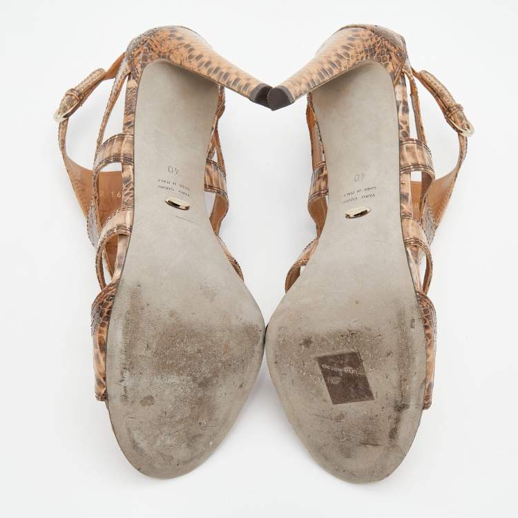 Pre Owned Sergio Rossi Beige Ombre Snakeskin Sandals Size 40