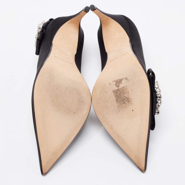 مملوكة مسبقًا Sergio Rossi Black Satin Icona Embellished Pointed Toe Pumps Size 39.5