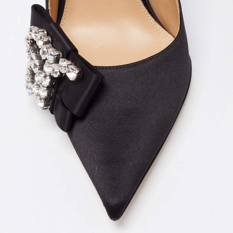 مملوكة مسبقًا Sergio Rossi Black Satin Icona Embellished Pointed Toe Pumps Size 39.5