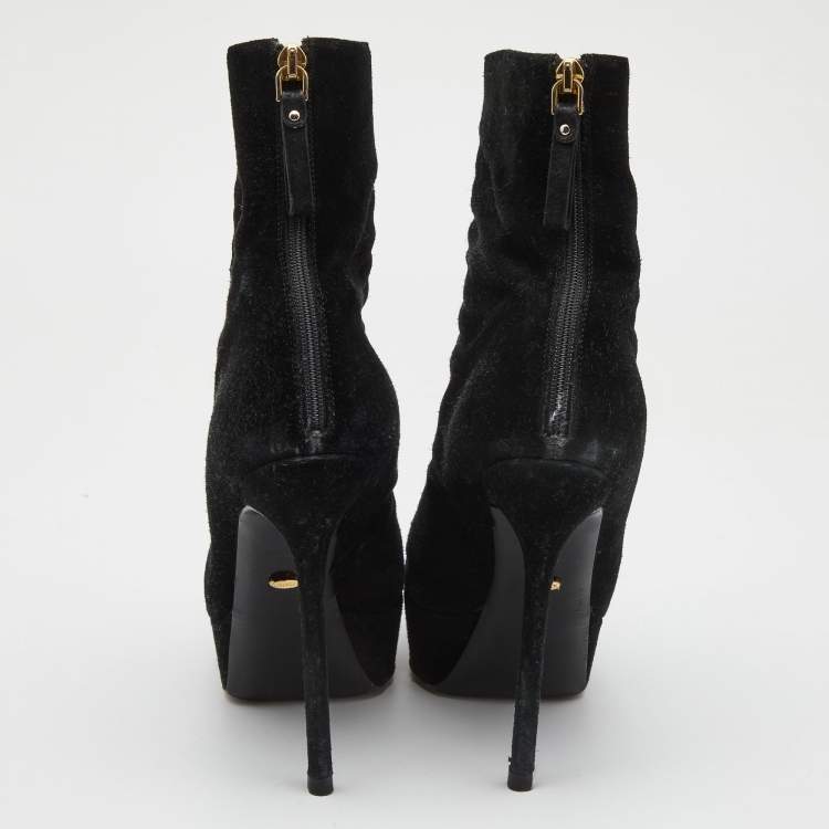 Pre Owned Sergio Rossi Black Suede Lace Up Platform Ankle Boots Size 39