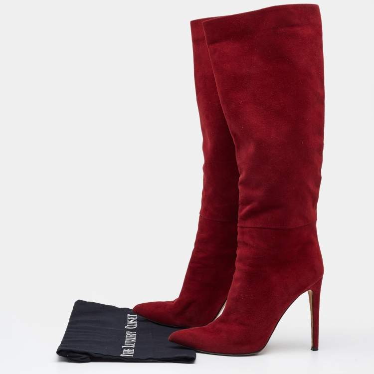 Pre Owned Sergio Rossi Red Suede Knee Length Boots Size 39