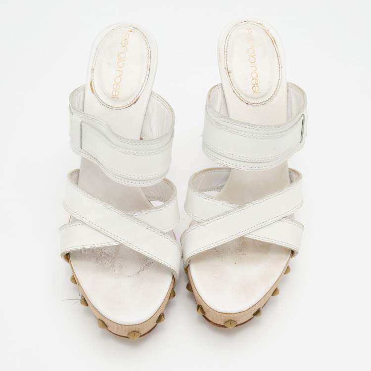 Pre Owned Sergio Rossi White Leather Platform Sandals Size 36