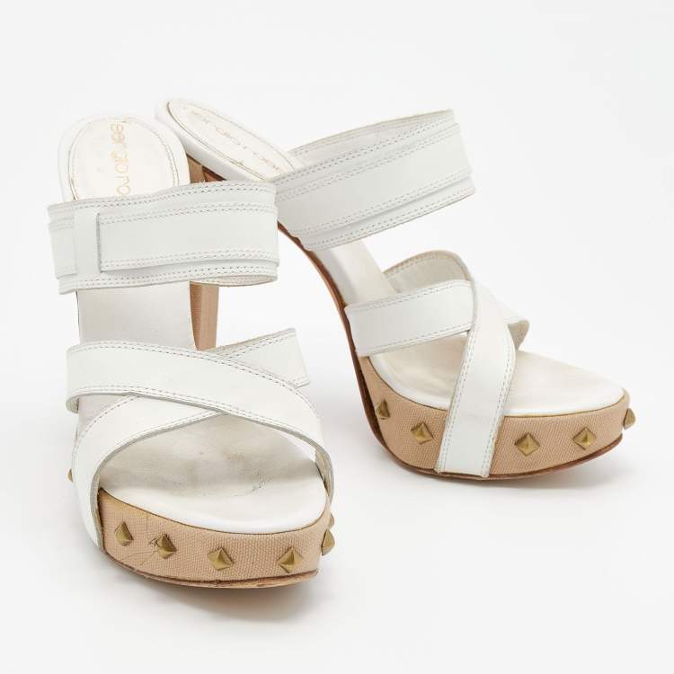 Pre Owned Sergio Rossi White Leather Platform Sandals Size 36
