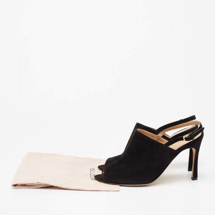 Pre Owned Sergio Rossi Black Suede Peep Toe Slingback Sandals Size 37.5