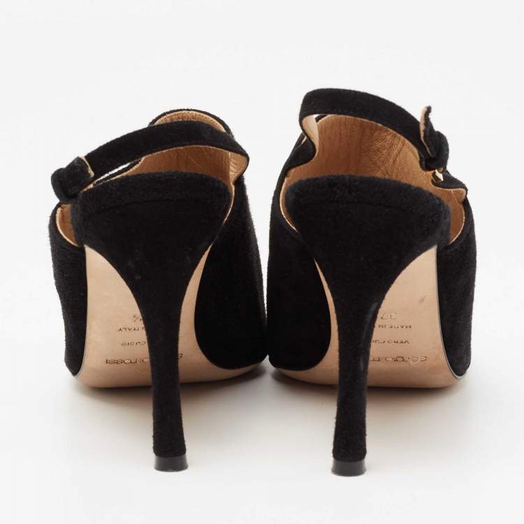 Pre Owned Sergio Rossi Black Suede Peep Toe Slingback Sandals Size 37.5