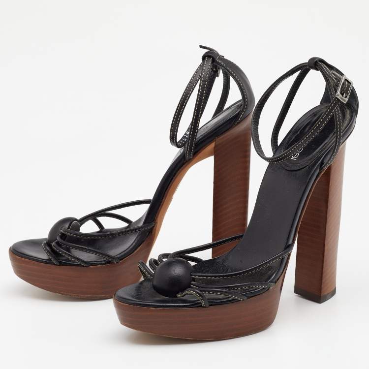 Pre Owned Sergio Rossi Black Leather Ankle Strap Platform Sandals Size 35.5