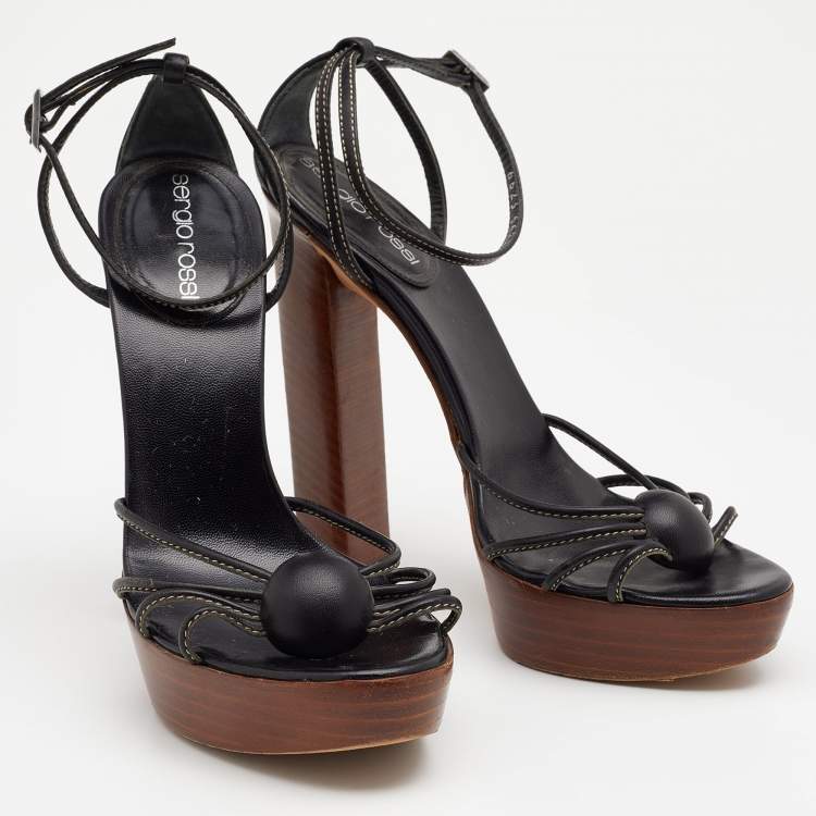 Pre Owned Sergio Rossi Black Leather Ankle Strap Platform Sandals Size 35.5