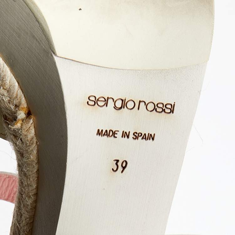 Pre Owned Sergio Rossi Cream Patent Leather Platform Espadrille Ankle Strap Sandals Size 39