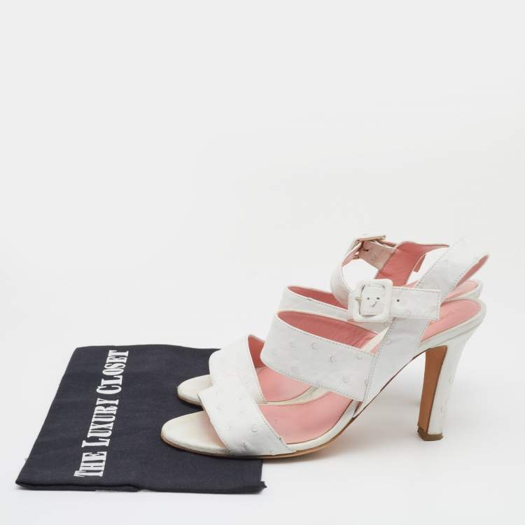 Pre Owned Sergio Rossi White Ostrich Leather Ankle Strap Sandals Size 39