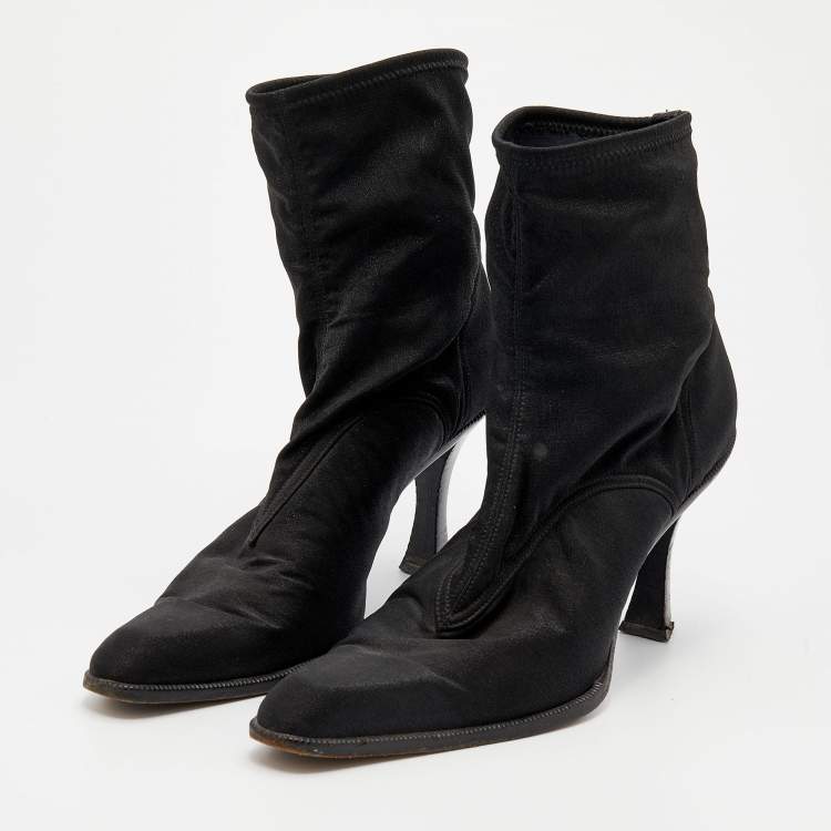 Pre Owned Sergio Rossi Black Spandex Ankle Length Boots Size 39