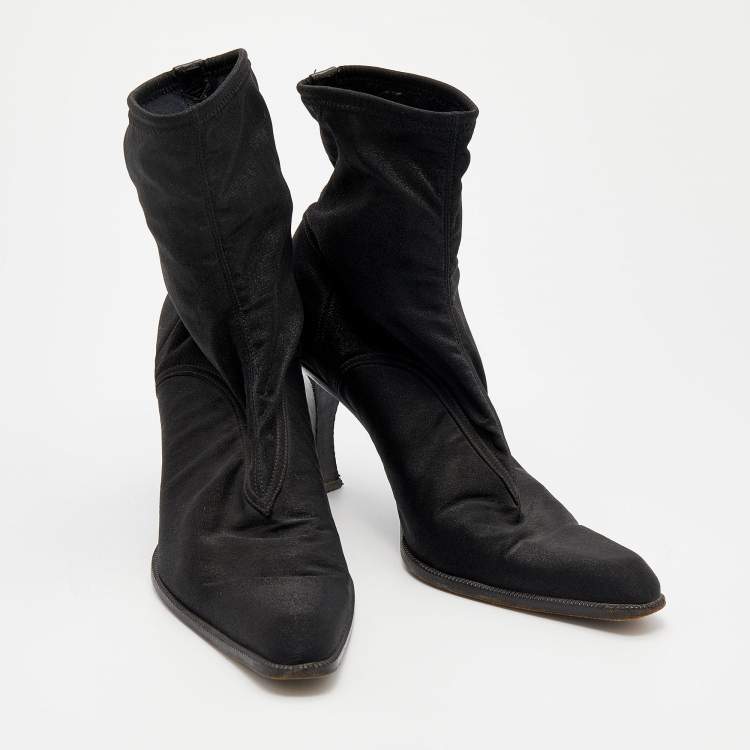 Pre Owned Sergio Rossi Black Spandex Ankle Length Boots Size 39