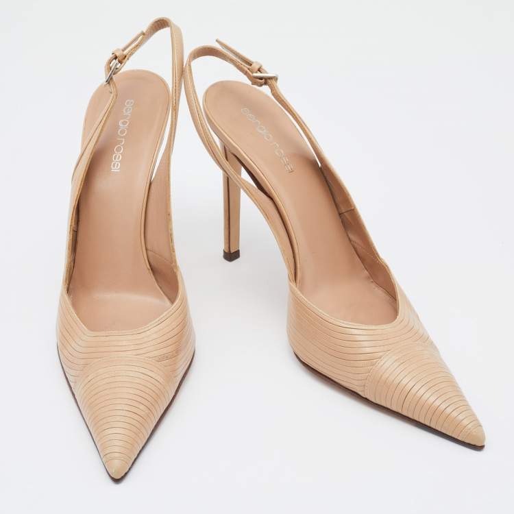 Pre Owned Sergio Rossi Beige Leather Pointed Toe Slingback Sandals Size 38