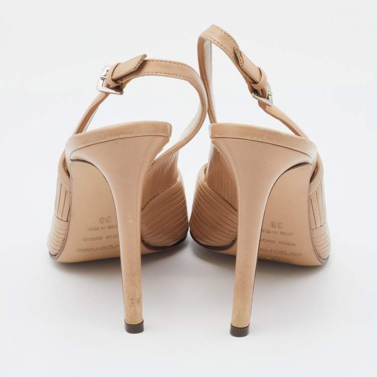 Pre Owned Sergio Rossi Beige Leather Pointed Toe Slingback Sandals Size 38