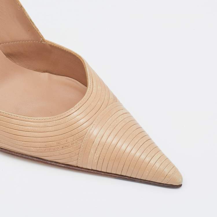 Pre Owned Sergio Rossi Beige Leather Pointed Toe Slingback Sandals Size 38