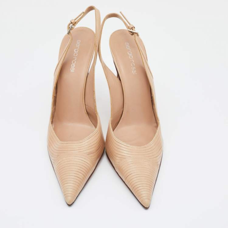 Pre Owned Sergio Rossi Beige Leather Pointed Toe Slingback Sandals Size 38