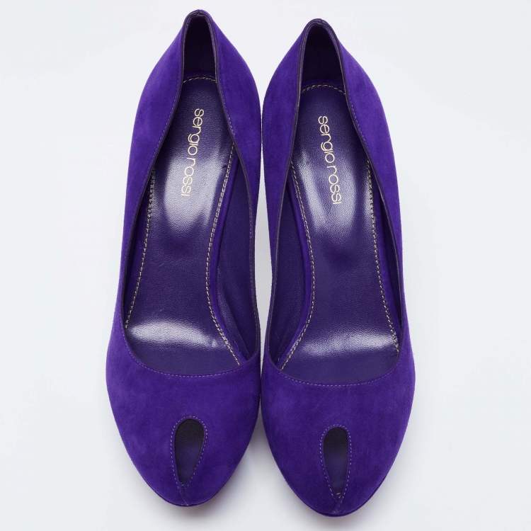 Pre Owned Sergio Rossi Blue Suede Peep Toe Platform Pumps Size 38.5
