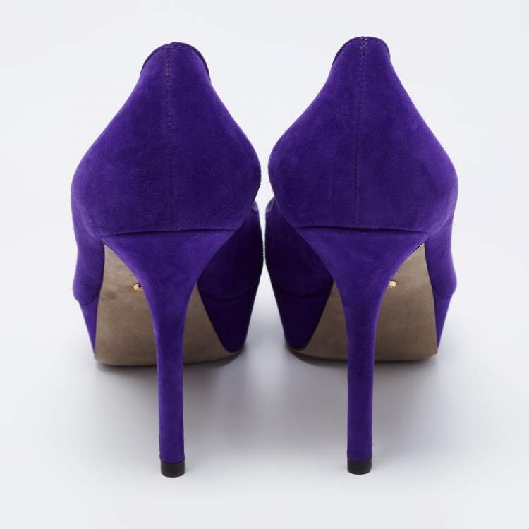 Pre Owned Sergio Rossi Blue Suede Peep Toe Platform Pumps Size 38.5