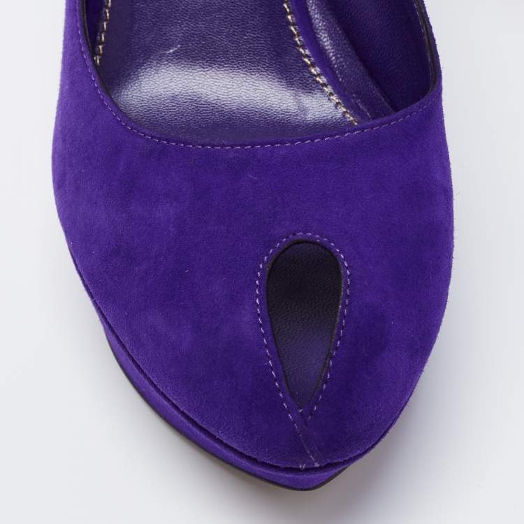 Pre Owned Sergio Rossi Blue Suede Peep Toe Platform Pumps Size 38.5