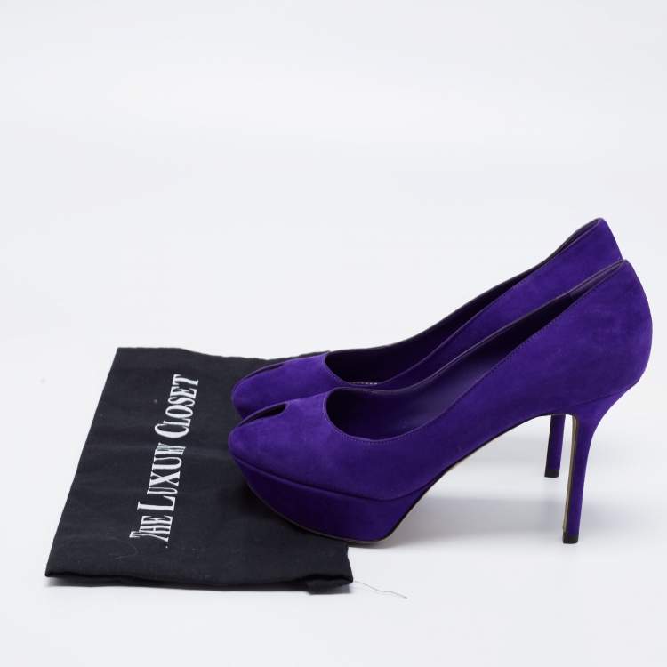 Pre Owned Sergio Rossi Blue Suede Peep Toe Platform Pumps Size 38.5
