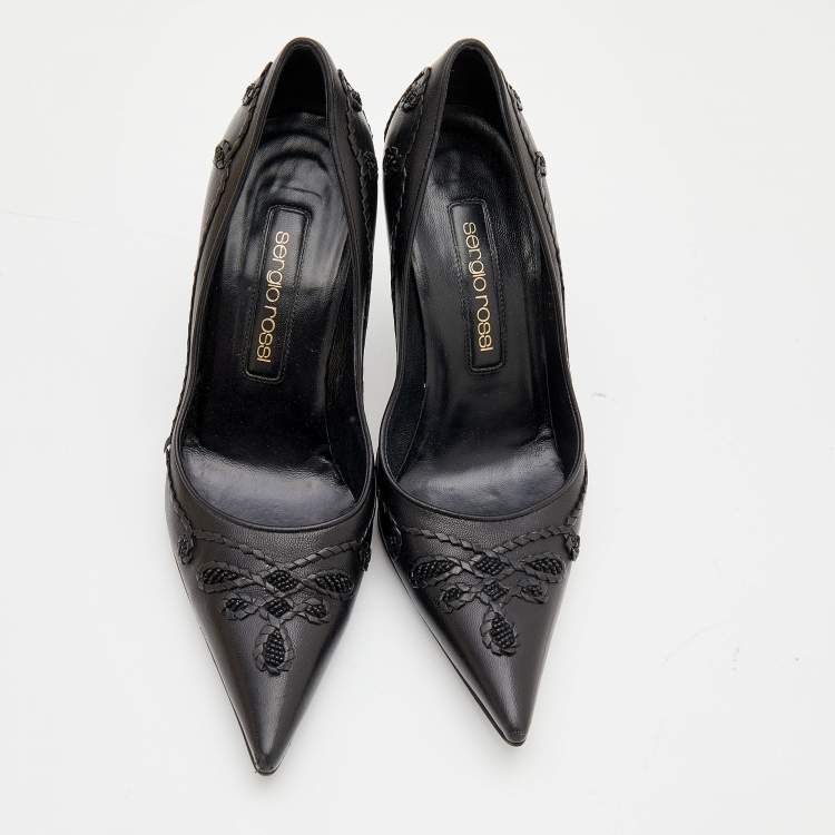 Pre Owned Sergio Rossi Black Leather Pointed Toe Pumps Size 35.5
