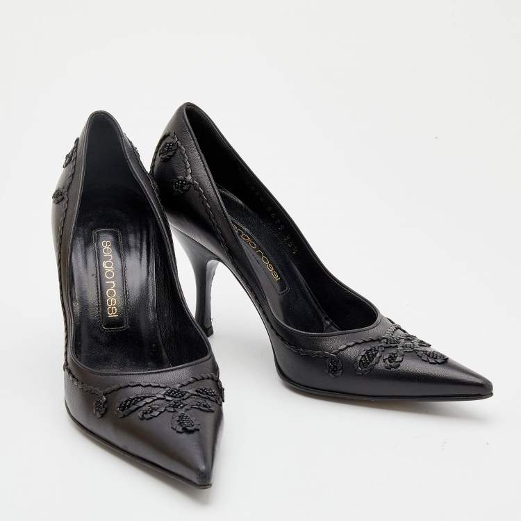 Pre Owned Sergio Rossi Black Leather Pointed Toe Pumps Size 35.5