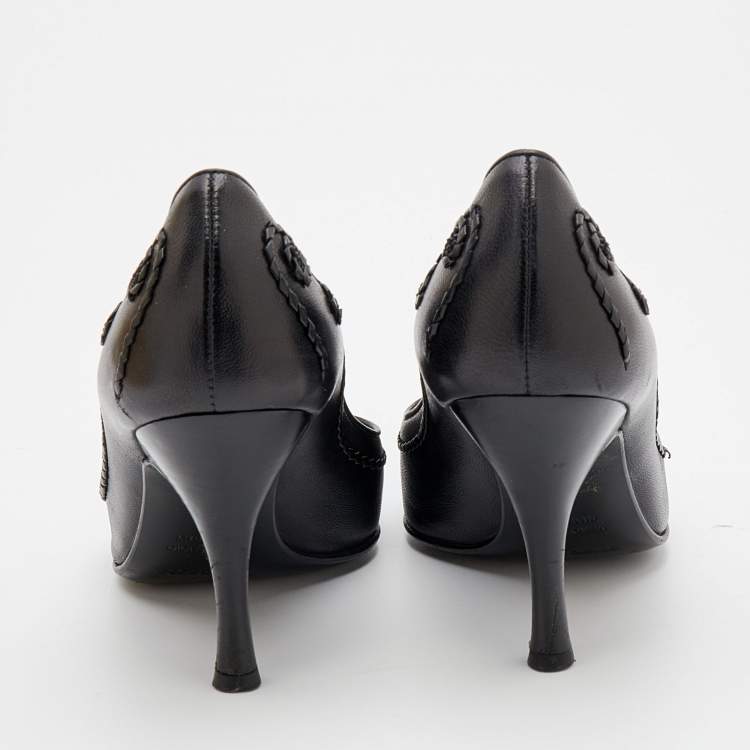 Pre Owned Sergio Rossi Black Leather Pointed Toe Pumps Size 35.5