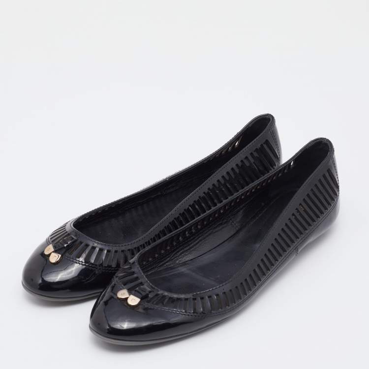 Pre Owned Sergio Rossi Black Laser Cut Patent Leather Ballet Flats Size 37.5