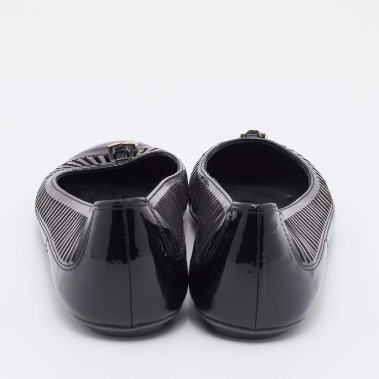 Pre Owned Sergio Rossi Black Laser Cut Patent Leather Ballet Flats Size 37.5