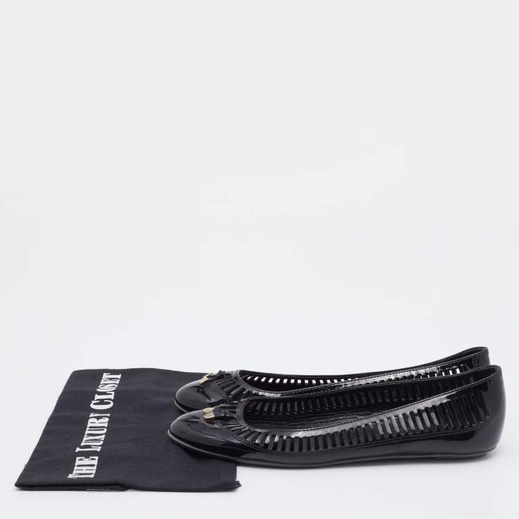 Pre Owned Sergio Rossi Black Laser Cut Patent Leather Ballet Flats Size 37.5