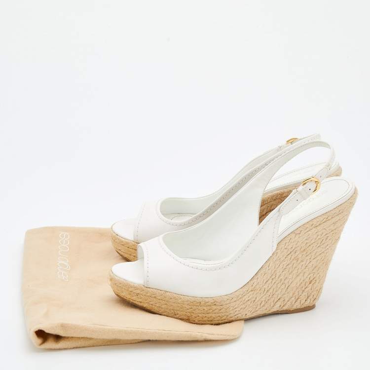 مملوكة مسبقًا Sergio Rossi White Leather Espadrille Platform Wedge Slingback Sandals Size 40