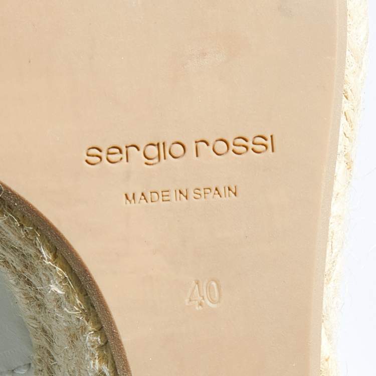 مملوكة مسبقًا Sergio Rossi White Leather Espadrille Platform Wedge Slingback Sandals Size 40