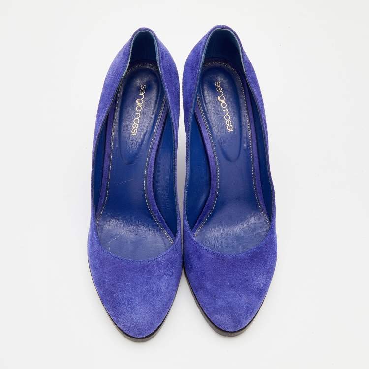 Pre Owned Sergio Rossi Blue Suede Wedge Pumps Size 39.5
