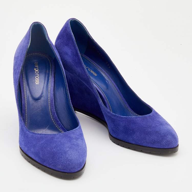 Pre Owned Sergio Rossi Blue Suede Wedge Pumps Size 39.5