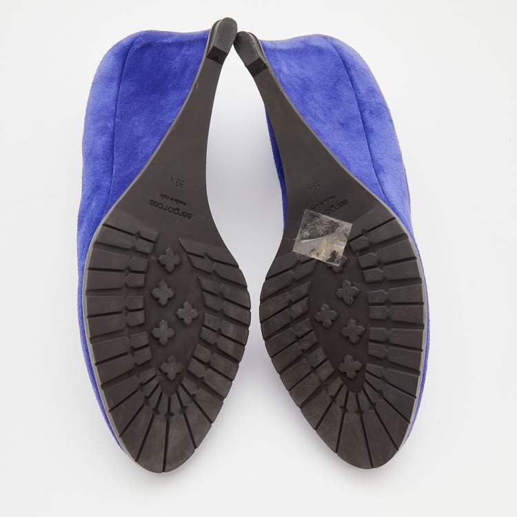 Pre Owned Sergio Rossi Blue Suede Wedge Pumps Size 39.5