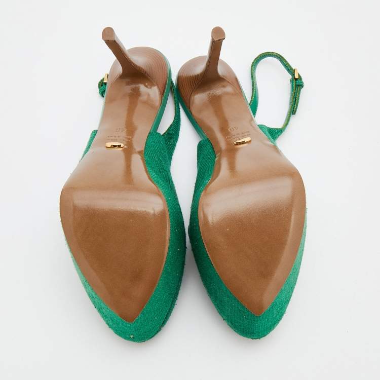 Pre Owned Sergio Rossi Green Canvas Platform Peep Toe Ankle Strap Sandals Size 40