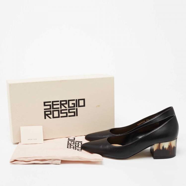 مملوكة مسبقًا Sergio Rossi Black Leather Block Heel Pumps Size 36 