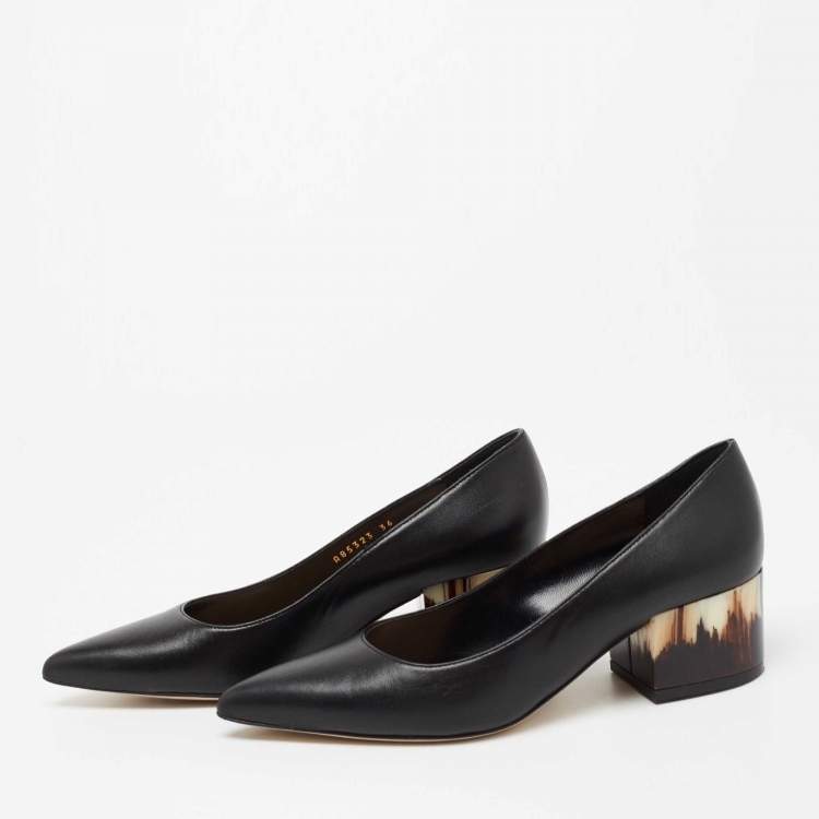 مملوكة مسبقًا Sergio Rossi Black Leather Block Heel Pumps Size 36 
