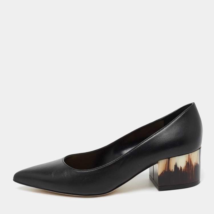 مملوكة مسبقًا Sergio Rossi Black Leather Block Heel Pumps Size 36 