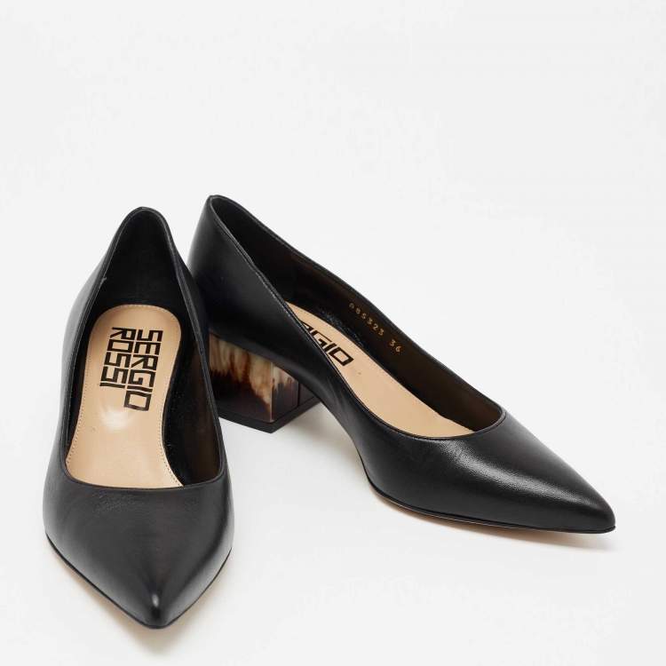 مملوكة مسبقًا Sergio Rossi Black Leather Block Heel Pumps Size 36 