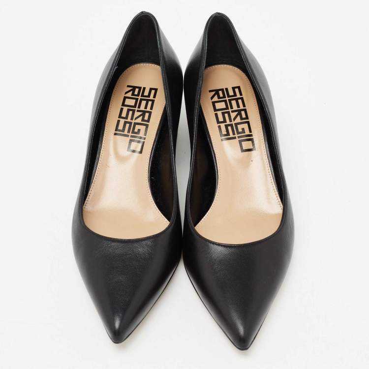 مملوكة مسبقًا Sergio Rossi Black Leather Block Heel Pumps Size 36 