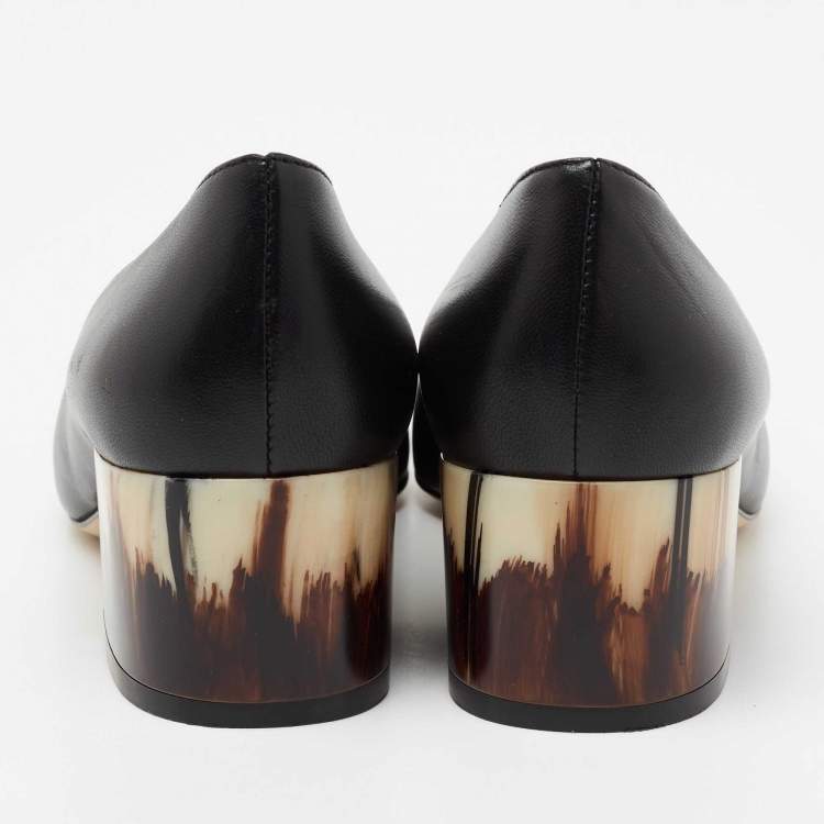 مملوكة مسبقًا Sergio Rossi Black Leather Block Heel Pumps Size 36 