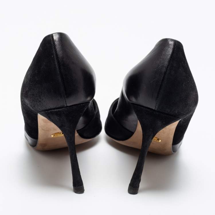 Pre Owned Sergio Rossi Black Suede And Leather Pointed Toe Pumps Size 39