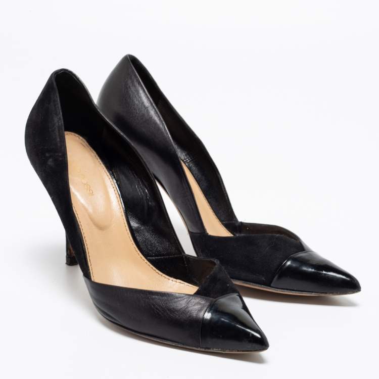 Pre Owned Sergio Rossi Black Suede And Leather Pointed Toe Pumps Size 39