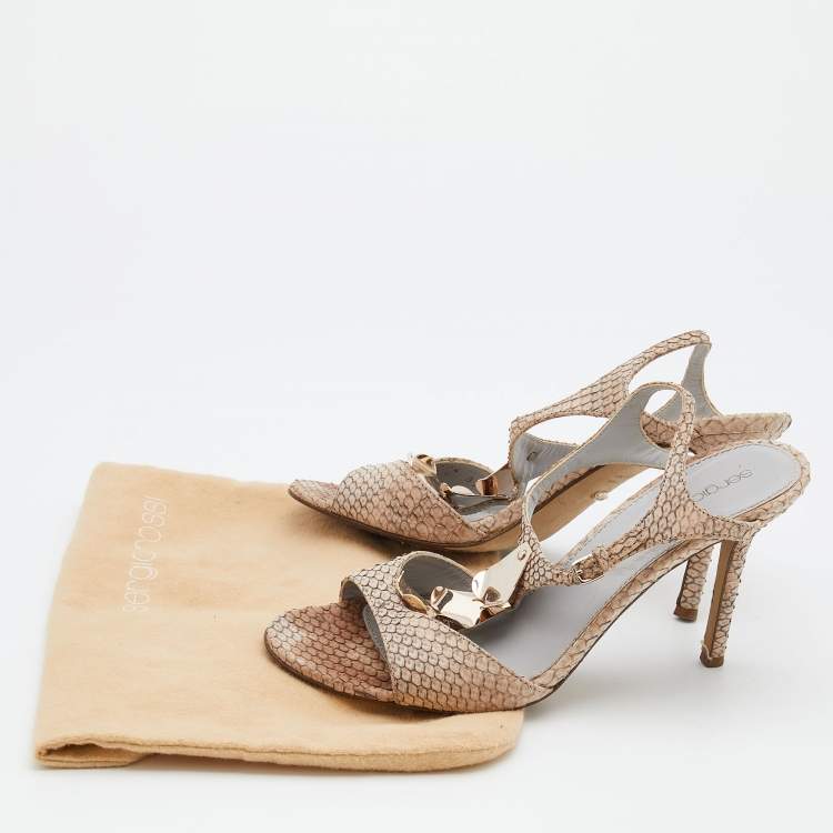 Pre Owned Sergio Rossi Beige Python T-Strap Sandals Size 37.5