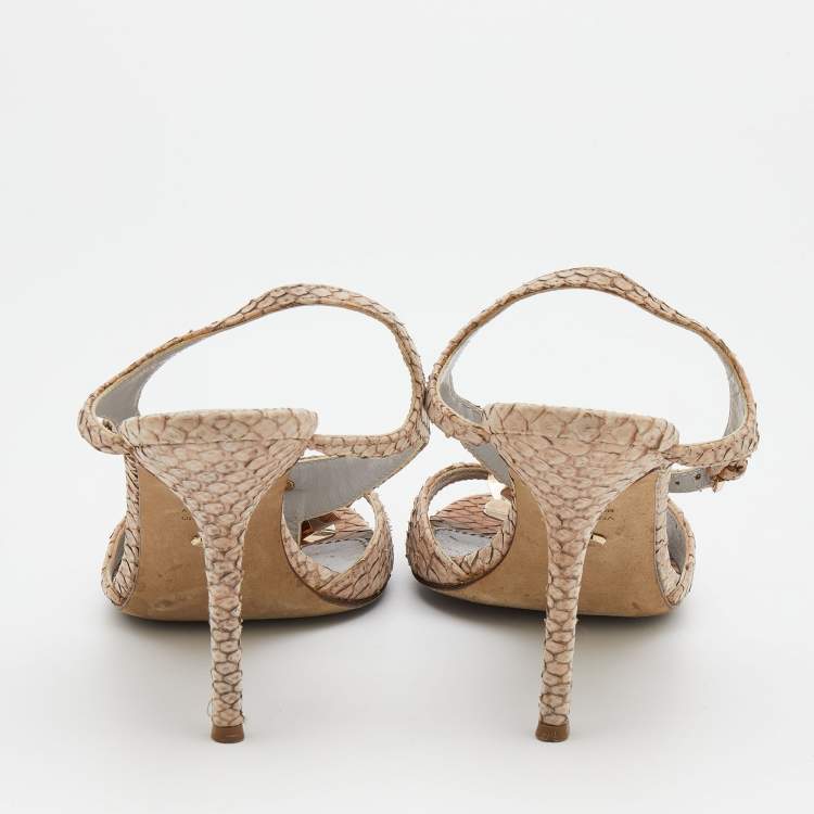 Pre Owned Sergio Rossi Beige Python T-Strap Sandals Size 37.5